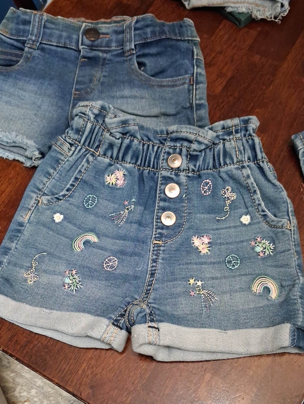 Garanimals Blue Denim Shorts with Pastel Rainbow & Star Embroidery